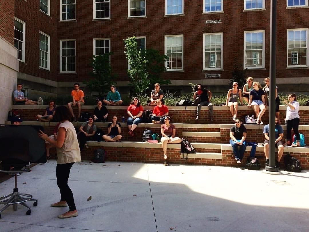 Students outside CECH building