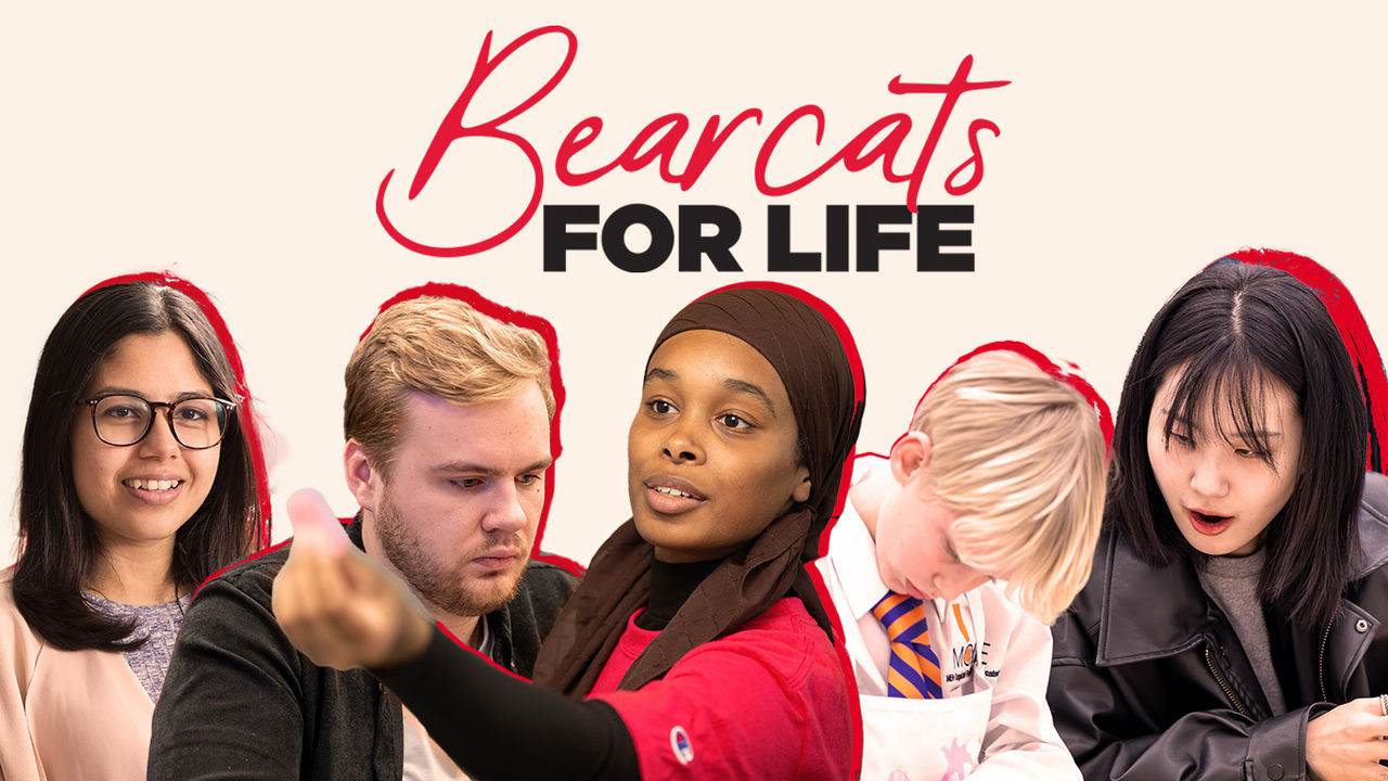 Bearcats for Life text over image of four different students from different backgrounds